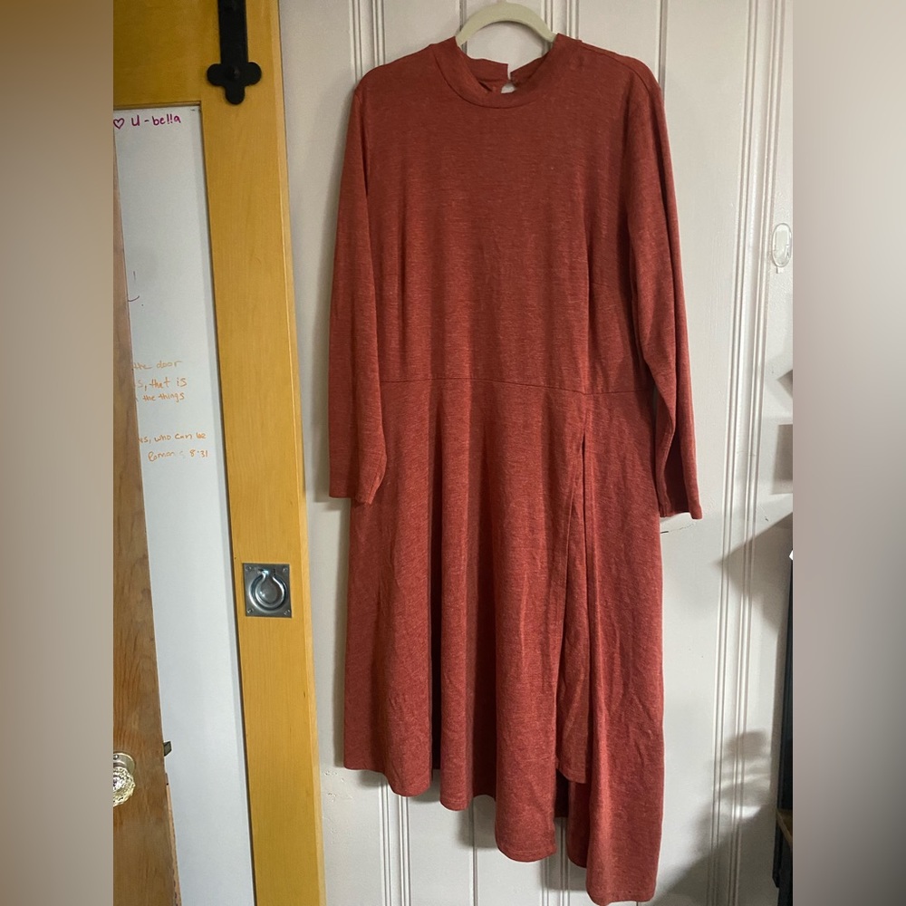 Eloquii Turtleneck Midi Dress Size 20W Asymmetrical Hem Side Slit Heather Orange